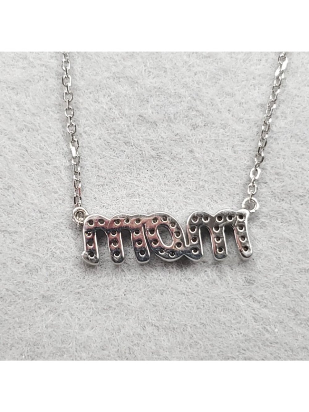 Sterling Silver Diamond MOM Necklace Dainty 18" - Picture 3 of 7